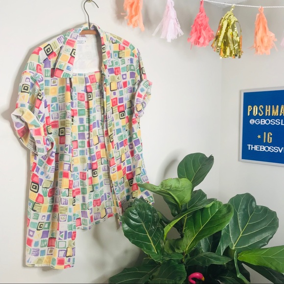 Vintage Retro 90’s Color Block Button Up Popover - Picture 3 of 4